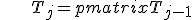 \ \ \ \ \ \ T_j = \begin{pmatrix}
T_{j-1} & & t_{j} \\       
0 & & t_{jj}
\end{pmatrix};