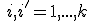 i \neq i';\ i,i' = 1,...,k