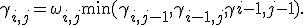 \gamma_{i,j} = \omega_{i,j}+\min(\gamma_{i,j-1}, \gamma_{i-1,j}, \gamma{i-1, j-1}).