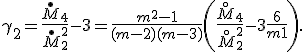 \gamma_2 = \frac{\overset{\bullet}M_4}{\overset{\bullet}M_2^2} - 3 = \frac{m^2-1}{(m-2)(m-3)}\left( \frac{\overset{\circ}M_4}{\overset{\circ}M_2^2} - 3 + \frac6{m+1}\right).