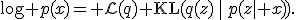 
\log p(x)
=\mathcal L(q)+
\operatorname{KL}(q(z)\,\|\,p(z\mid x)).
