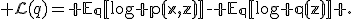 
\mathcal L(q)
=\mathbb E_q[\log p(x,z)]-\mathbb E_q[\log q(z)] .
