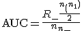\mathrm{AUC} = \frac{R_+ - \frac{n_+(n_+ + 1)}{2}}{n_+ n_-}