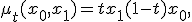 \mu_t(x_0, x_1) = t x_1 + (1 - t) x_0,