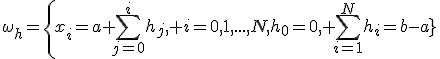 \omega_h=\{x_i=a+\sum_{j=0}^i{h_j}, i=0,1,...,N,h_0=0, \sum_{i=1}^N{h_i}=b-a}