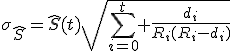 \sigma_{\hat{S}}=\hat{S}(t)\sqrt{\sum_{i=0}^{t} \frac{d_i}{R_i(R_i-d_i)}}