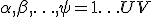 {\alpha, \beta, \ldots , \psi = 1 \ldots UV}