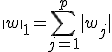  \|w\|_1 = \sum_{j=1}^p |w_j| 