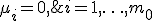  \mu_i \sim N(0.5, 0.1), \; i=1,\ldots,m_0; \;\; \mu_i = 0, \; i=m_0+1,\ldots,m.