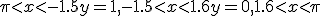  \pi<x<-1.5  y=1, -1.5<x<1.6 y=0, 1.6<x<\pi 