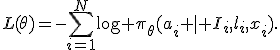 L(\theta)=-\sum_{i=1}^{N}\log \pi_\theta(a_i \mid I_i,l_i,x_i).