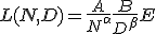 L(N, D) = \frac{A}{N^\alpha} + \frac{B}{D^\beta} + E