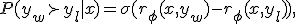 P(y_w \succ y_l | x) = \sigma(r_\phi(x, y_w) - r_\phi(x, y_l)),