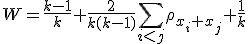 W=\frac{k-1}{k} \frac{2}{k(k-1)}\sum_{i<j}\rho_{x_i x_j}+\frac{1}{k}