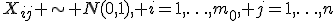 X_{ij} \sim N(0,1), i=1,\ldots,m_0, j=1,\ldots,n;