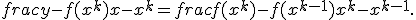 frac{y-f(x^k)}{x-x^k}=frac{f(x^k)-f(x^{k-1})}{x^k-x^{k-1}}.