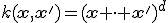 k(\mathbf{x},\mathbf{x}')=(\mathbf{x} \cdot \mathbf{x'})^d