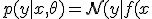 p(y \mid x, \theta) = \mathcal{N}(y \mid f(x; \theta), \sigma^2)