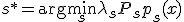 s^\ast = \arg\min_s\lambda_sP_sp_s(x)