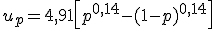 u_p=4,91\left[p^{0,14}-(1-p)^{0,14}\right]