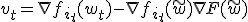 v_t = \nabla f_{i_t}(w_t) - \nabla f_{i_t}(\tilde{w}) + \nabla F(\tilde{w})