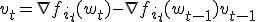 v_t = \nabla f_{i_t}(w_t) - \nabla f_{i_t}(w_{t-1}) + v_{t-1}