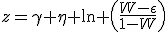 z=\gamma+\eta \ln \left(\frac{W-\epsilon}{1-W}\right)